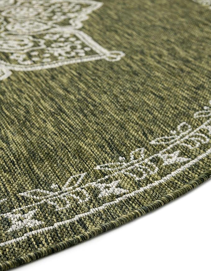 Unique Loom Outdoor Traditional Collection Area Rug - Antique (10' Round Green/Ivory)