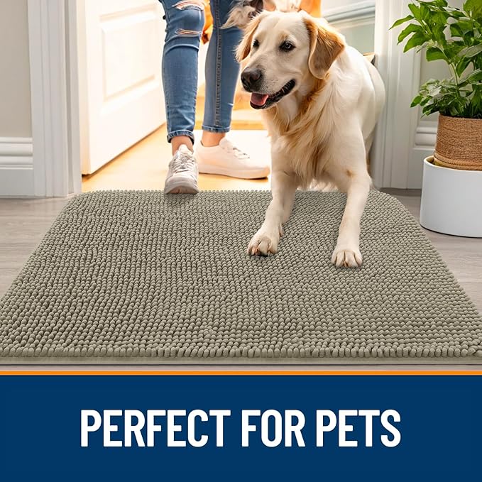 OLANLY Dog Door Mat for Muddy Paws 59x24, Absorbs Moisture and Dirt, Absorbent Non-Slip Washable Doormat, Quick Dry Chenille Mud Mat, Entry Indoor Entryway Carpet for Inside Floor, Warm Taupe