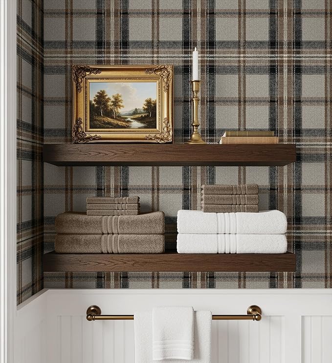 NextWall Harry & Grace Herringbone Plaid Premium Matte Non-Woven Peel and Stick