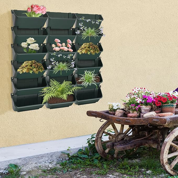 Vertical Wall Planter with 18 Pots, Hanging Garden Plant Flowerpot Holder