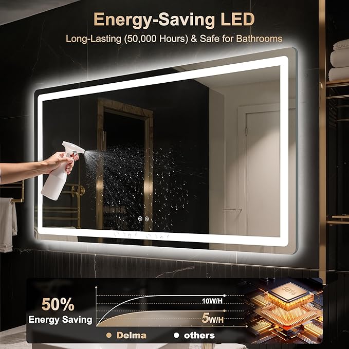 Delma LED Bathroom Mirror with Lights, 30x55 Vanity Mirror