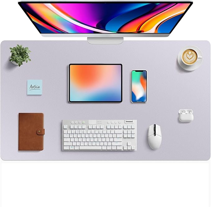 Aothia Faux Leather Desk Mat - Large Mouse Pad, Non-Slip PU Leather Blotter, Waterproof Writing Surface for Office and Home (Smoky Lavender, 40" x 24")