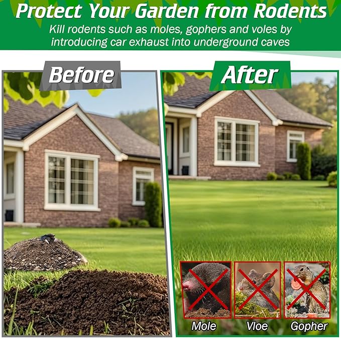 Qualirey Pest Control Exhaust Pipe Attachment with 50ft Stainless Steel Garden Hose, Transport Exhaust from Car to Underground for Killing Outdoor Rodents Such as Moles, Gophers