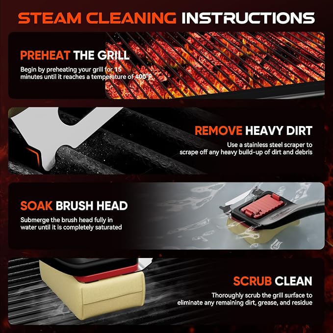 Grill Brush Bristle-Free Steam Replaceable Cleaning Head [No Handle] Heat-Resistant Kevlar Head with Grill Scraper, Safe Barbecue Grill Cleaning Head for All Grill Types