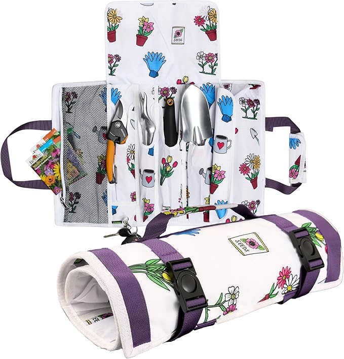 Garden Tool Bag, Roll-Up Garden Tool Holder with Deep Pockets | 900D Polyester Heavy Duty Gardening Tote | Compact Washable Organizer for Tools, Seeds, and Essentials (Tools Not Included)