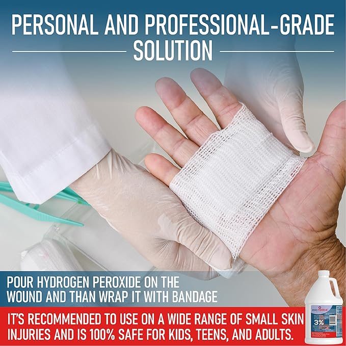 3% Hydrogen Peroxide - First Aid Antiseptic & Multipurpose Cleaner - Topical Wash for Cuts, Scrapes and Minor Cuts - H2O2 Hydrogen Peroxide 3 Percent USP Solution (4 Gallon)