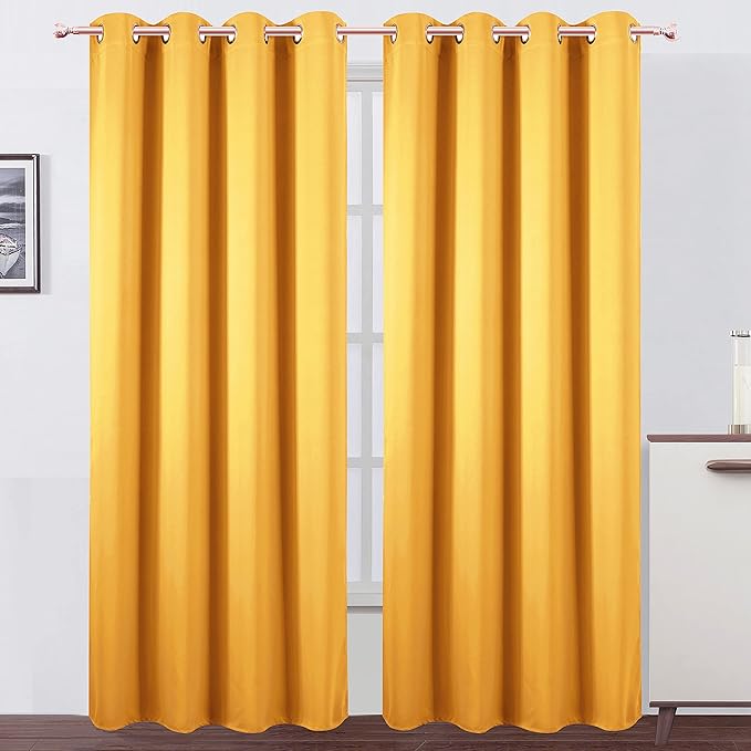 LEMOMO Yellow Thermal Blackout Curtains/52 x 95 Inch/Set of 2 Panels Room