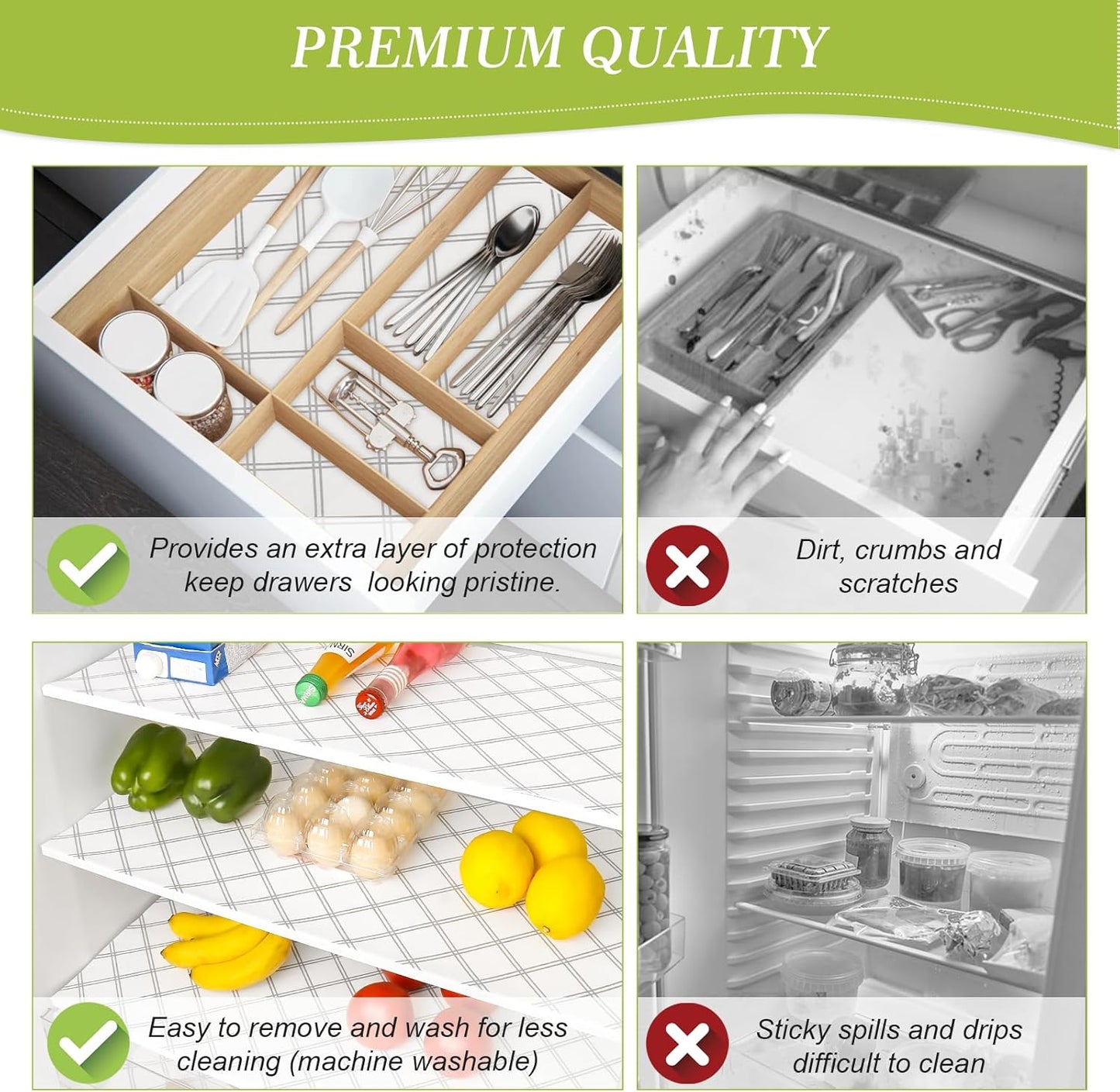 Cooyes 6pcs 12" x 24" Refrigerator Drawer Liners, Fridge Organizers and Storage, Washable Absorbent Fridge Bin Liners, Refrigerator Shelf Mats Air Circulating Non-Slip Non-Adhesive