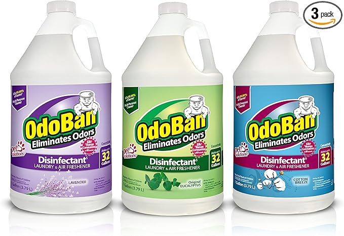 OdoBan Disinfectant Concentrate and Odor Eliminator, Made in the USA, Original Eucalyptus, Lavender and Cotton Breeze Scents, 3 Gallons