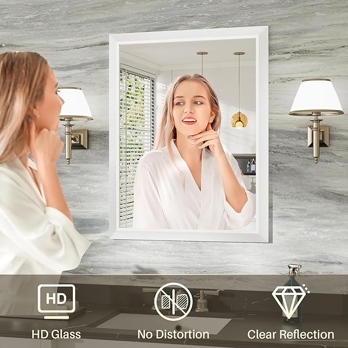 36x32 Inch White Bathroom Mirror