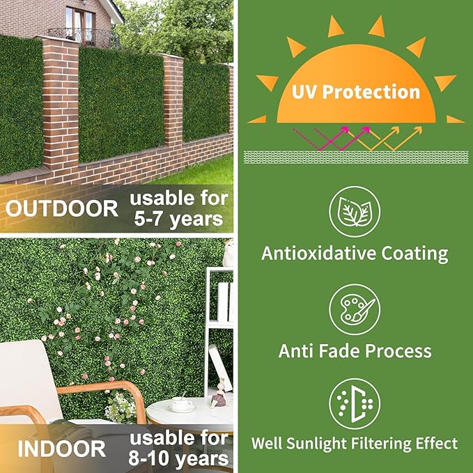 Luyue 6PCS 20”×20” Boxwood Panels, Artificial Grass Wall Panels Fake Greenery