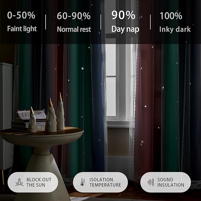 XiDi Pink Grey Curtains for Bedroom, Kids Room Wall Decoration Green Curtain