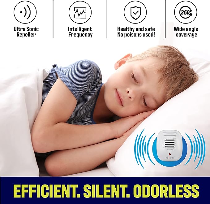 The Bell and Howell Ultrasonic Pest Repeller plug in device Complete Kit 6 Pack, Effectively Aids to repel mice, bugs, Rats, Rodents, Mosquitos, roaches, Spiders and Ants Chemical, odor and sound free