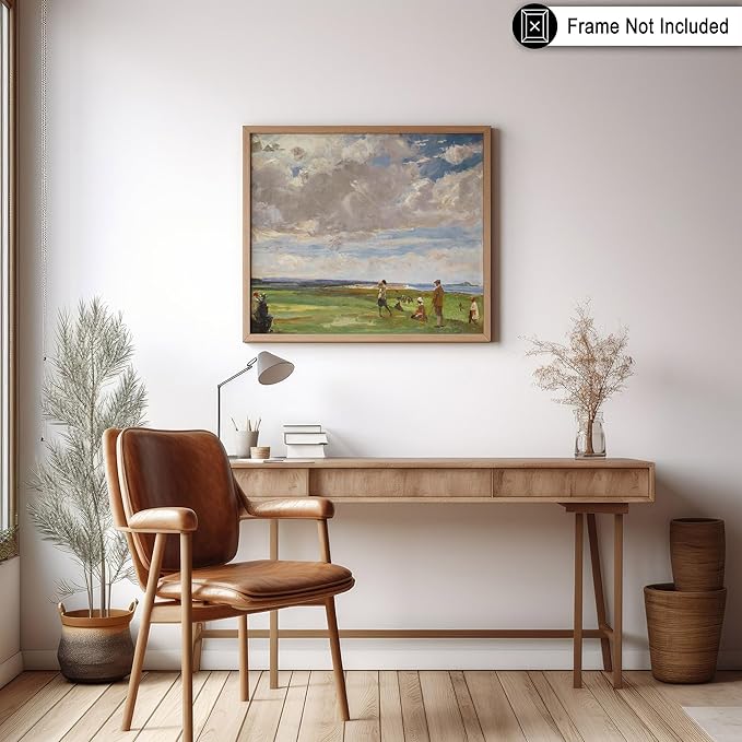 Poster Master Vintage Lady Astor Playing Golf at North Berwick Painting Print - Retro Golf Course Poster - Sports Art - Landscape Wall Design - Office or Living Room Decor - 16x20 UNFRAMED Wall Art