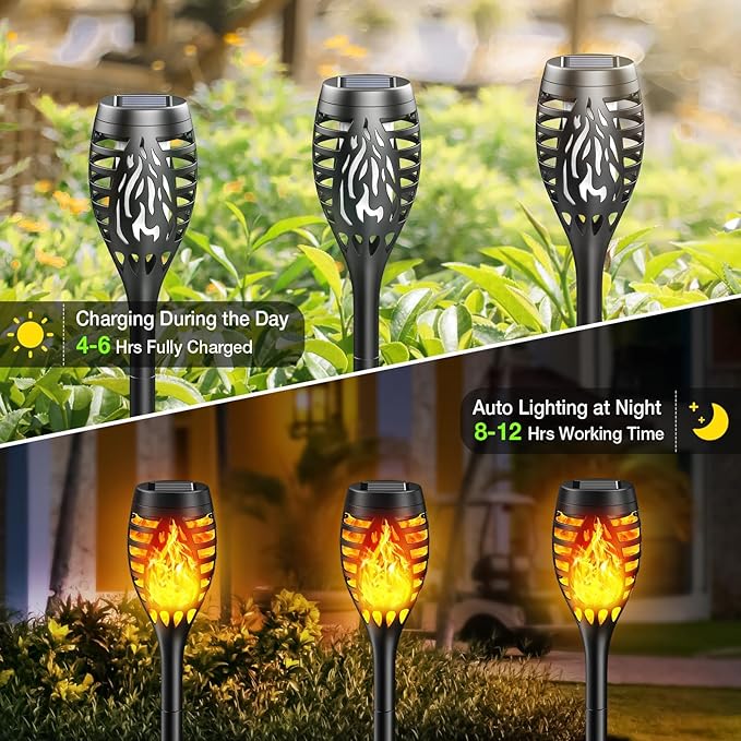 Solar Lights Outdoor: 10 Pack Solar Torch Lights Outdoor Flickering Flame for Halloween Decorations Outdoor - Waterproof Solar Garden Lights - Torches Flame Light for Yard Patio Pathway Lawn Decor