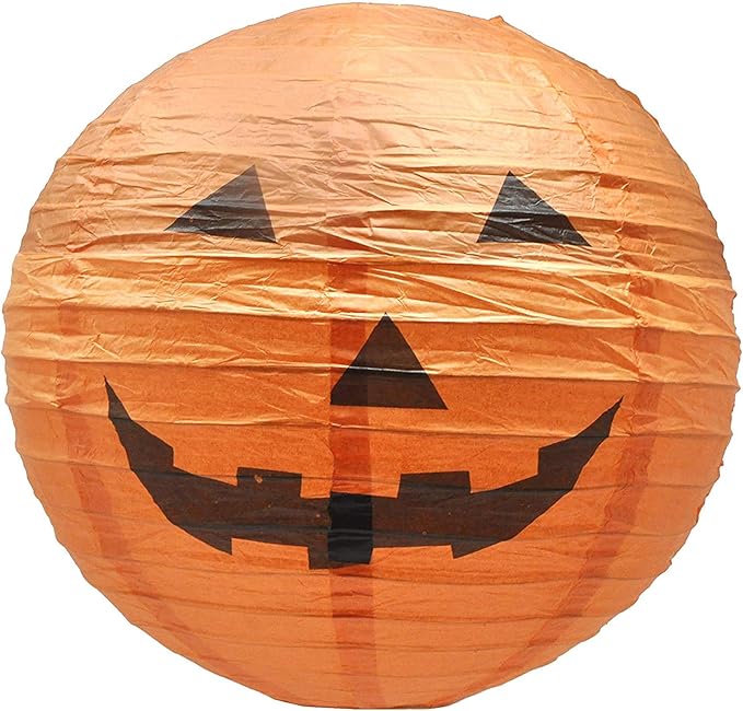 Mudra Crafts Hanging Pumpkin Lanterns Outdoor Indoor Jack-o’-Lantern Halloween Decorations, 12-Inch Orange Spooky Paper Lantern Lamps for Halloween Party Decor, Set of 10