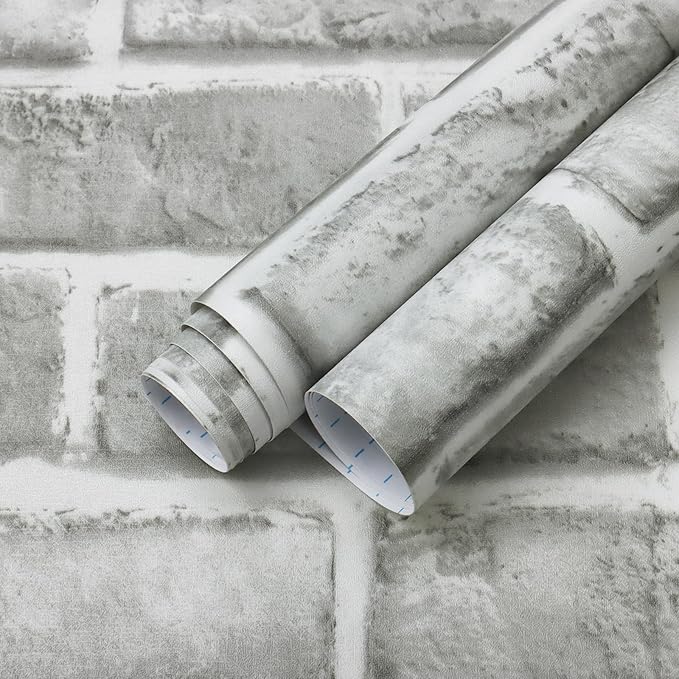 Guvana 17.3" x 394" Grey Brick Wallpaper Peel and Stick 3D Brick Contact Paper