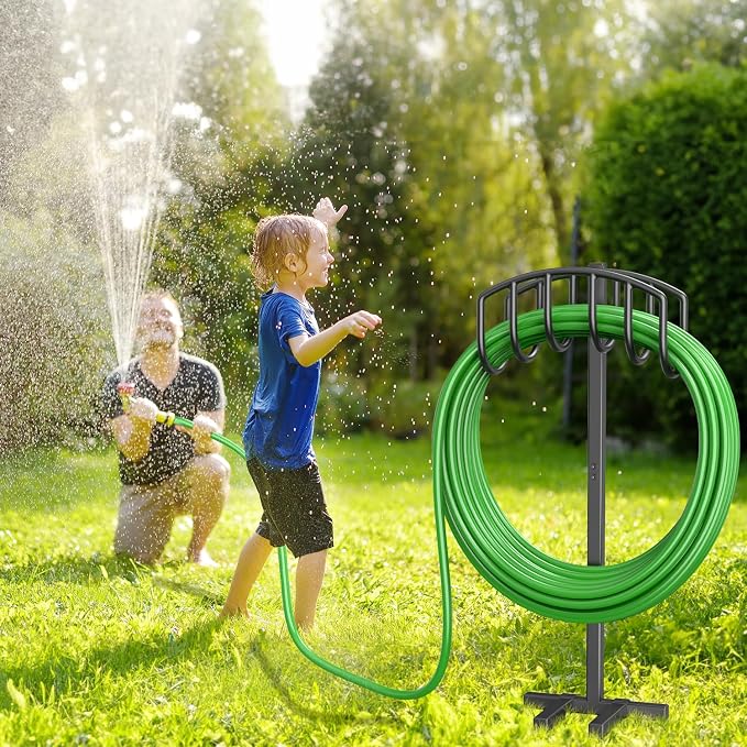 Keten Garden Hose Holder, Detachable Metal Water Hose Holder Stand, Heavy Duty Freestanding Garden Hose Reel Rack and Hose Storage Organizer for Outside Yard