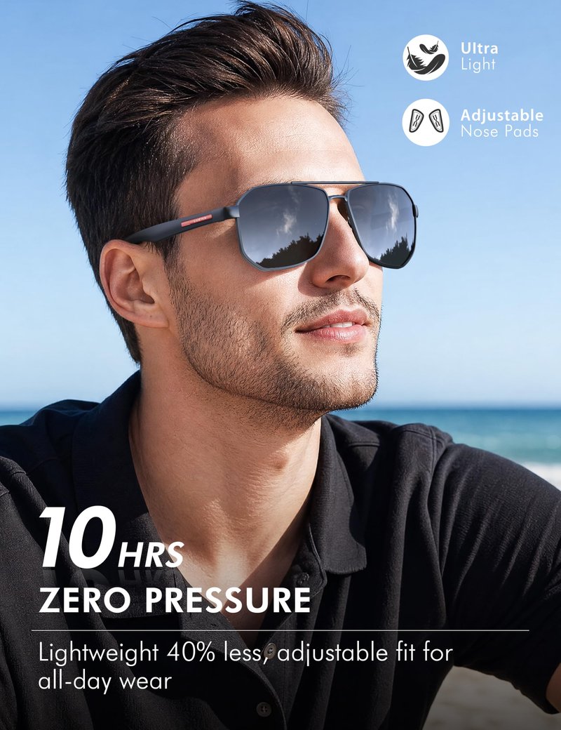 LUENX Aviator Sunglasses for Men Square Polarized Polygon Lens - UV 400 Protection with Accessories Driving Outdoor