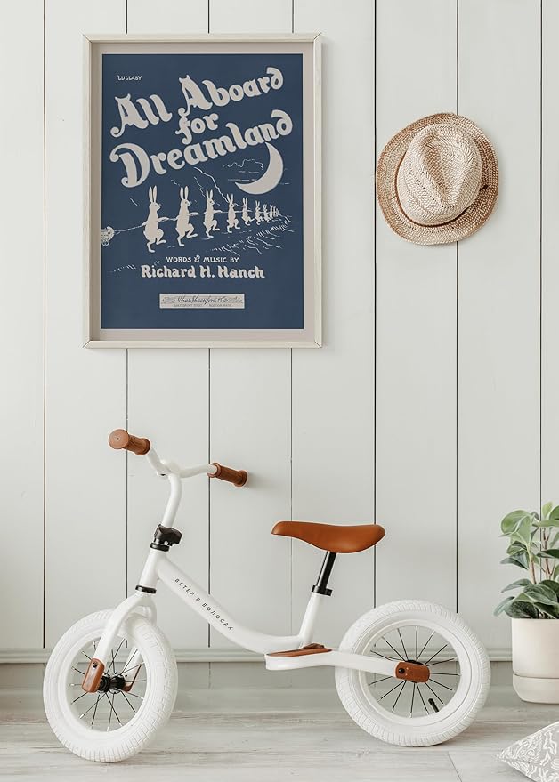 Poster Master All Aboard For Dreamland Poster - Retro Children's Lullaby Print - Story Book Art - Bunny Art - Rabbit Art - Aesthetic Art - Kid's Bedroom or Nursery Wall Decor - 8x10 UNFRAMED Wall Art