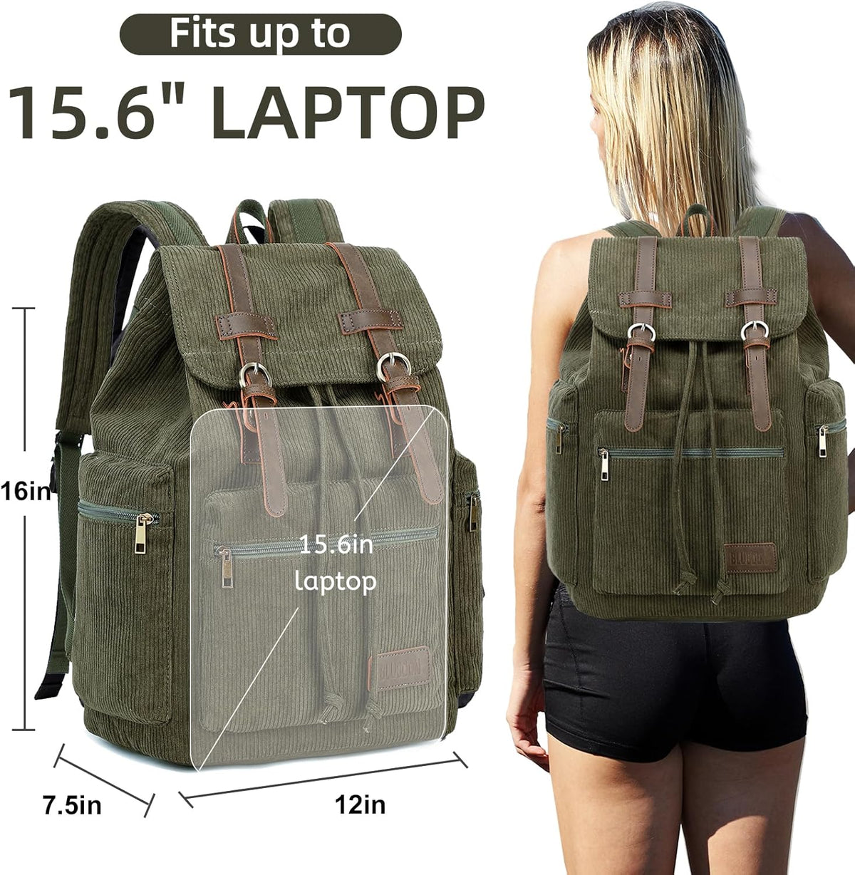 Vintage Leather Trim Backpack for Men & Women | Casual Travel Rucksack for Laptops