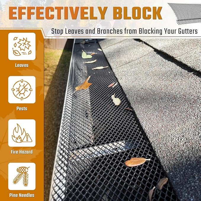 Lock-in Gutter Guard - 6” x 120 ft Durable Coated Steel Leaf Gutter Guards Micro Mesh Gutter Screens Gutter Protection Covers Fit K Style Gutter, Black, Pack of 40