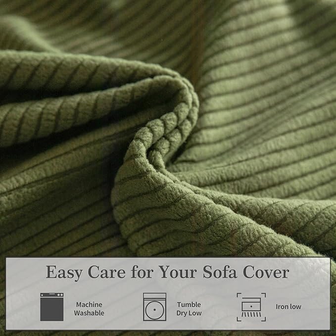 OHSIO Sectional Couch Covers, Wear Resistant Stretch Sofa Covers Washable Soft Couch Cushion Covers Anti Slip Furniture Protector Sofa Slipcovers for Pets (1 Piece Large Cover, Green)