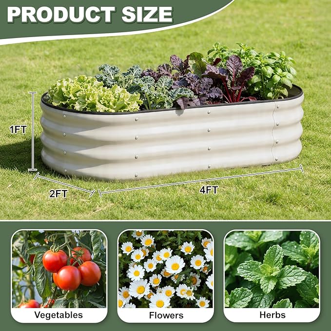 1MORE Galvanized Raised Garden Bed- Planter Garden Boxes Outdoor, Raised Beds for Gardening, 4x2x1ft Metal Garden Bed Kit for Vegetables Flower, Planter Raised Beds with Tools.White-2pack