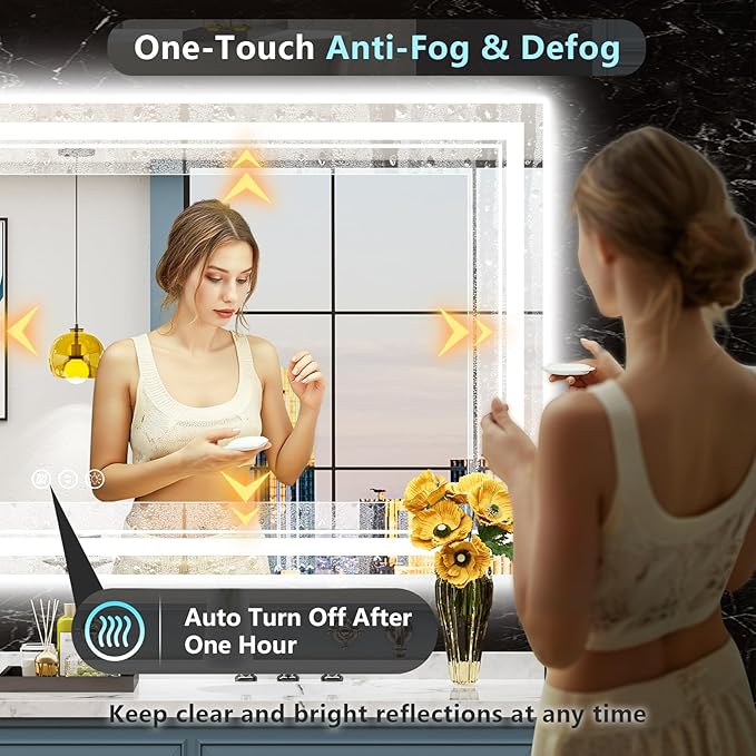 84x40 LED Bathroom Mirror with Lights, Backlit and Front Lit Anti-Fog Lighted