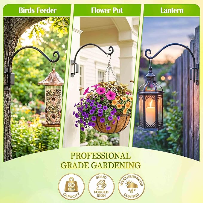Qiang Ni Plant Hanger Outdoor: 22 Inch Bird Feeder Bracket for Garden Patio Decor - Swivel Adjustable Wall Mount Plant Hook for Hanging Flower Baskets
