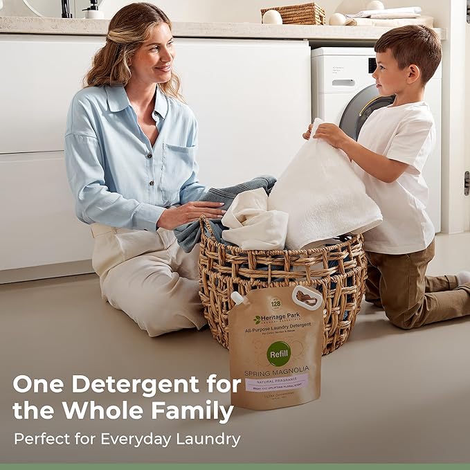 Heritage Park Luxury Laundry Detergent | Dermatologist Tested Plant based Natural & Enzyme Laundry Detergent | Sensitive Skin Friendly - Spring Magnolia (64 fl oz Refill)