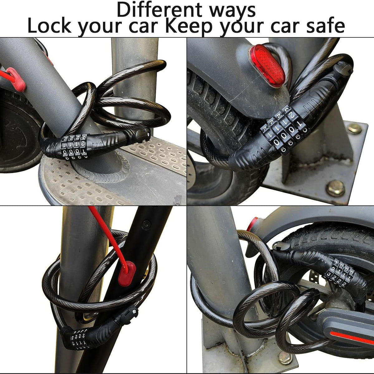 Skiennix E-Scooter Lock - 4 Ft Long Combination Cable Lock for Xiaomi M365/Max/Ninebot | Anti-Theft Security