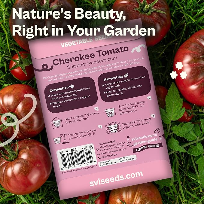 SVI 125 Cherokee Purple Tomato Seeds (Solanum Lycopersicum) - Purple Cherokee Tomato Seed Packets - Heirloom Tomatoes Vegetable Seeds for Outdoor Garden Beds, Greenhouses, Containers
