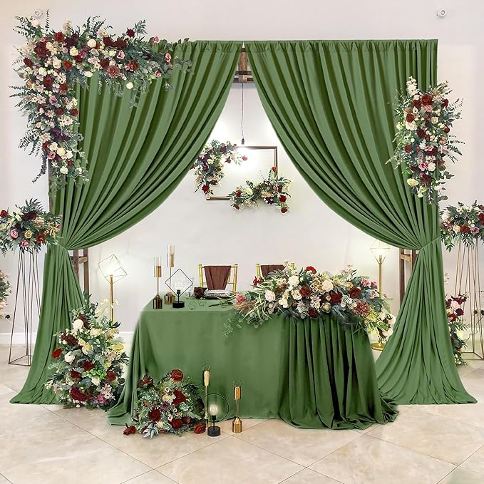 10x10 Valley Green Backdrop Curtain for Parties Wrinkle Free Dark Green Photo Curtains Backdrop Drapes Fabric Decoration for Baby Shower Birthday Party Photography 5ft x 10ft,2 Panels