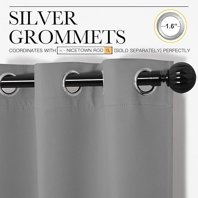 NICETOWN Silver Grey Room Darkening Curtain Panels 96" Long