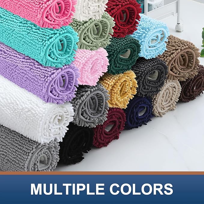 Smiry Luxury Chenille Bathroom Rugs 24x16, Extra Soft and Absorbent Shaggy Bath Mat, Machine Washable, Non-Slip Plush Carpet Runner for Tub, Shower, and Floor, Home Decor Accessories, Coral