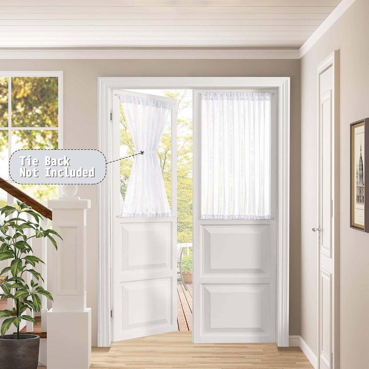 Tollpiz Short Sheer Door Curtains Closet Linen Textured Curtains Sheer Doorway Light Filtering Voile Patio Glass Door Rod Pocket Curtain French Door, 54 x 40 inches Long, White, Set of 1 Panel