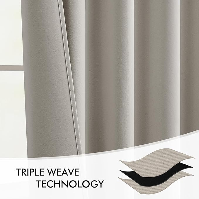MIULEE Natural Back Tab Blackout Curtains 90 Inches Long 2 Panels Set