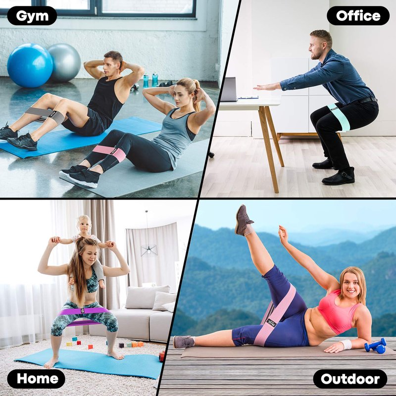 Fabric Resistance Bands for Women & Men – 4 Durable Exercise Bands for Working Out, Non-Slip & Non-Pinching Workout Bands – Multiple Resistance Levels Booty Bands for Legs Butt Glutes Hips Abs & More.