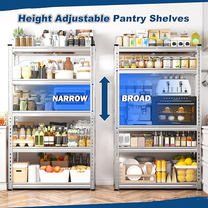 REIBII Storage Shelves 2020LBS Garage Shelving 5 Tier Heavy Duty Shelving Adjustable Pantry Shelves for Kitchen Warehouse Basement 28" W x 12" D x 59.8" H, 2 Pack