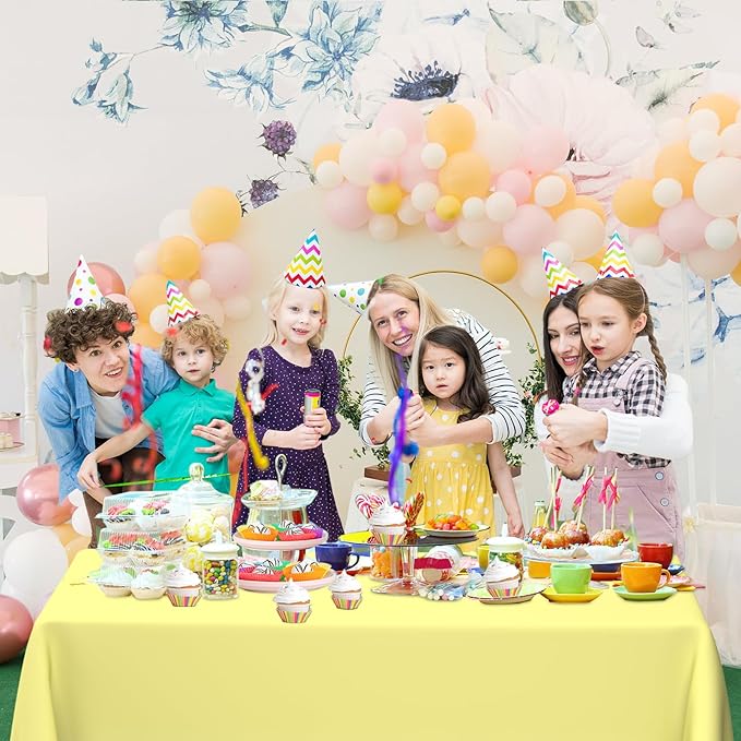WNINK 4 Pack Light Yellow Rectangular Plastic Tablecloths, Yellow Disposable Table Covers 54" x 108" for Birthday, Bridal Shower, Engagement Wedding, Picnic Parties and 8 ft Table Use