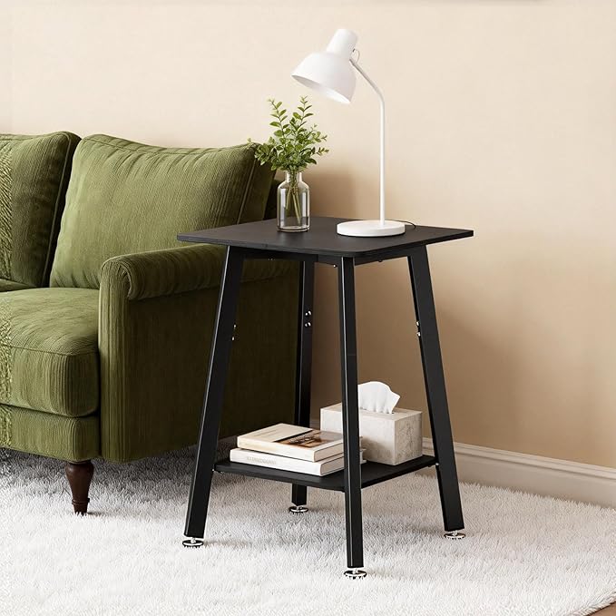 King Oasis 2-Tier End Table, Wooden Side Table with Storage Shelf, Sturdy Couch Sofa Side Table for Living Room Bedroom,Black