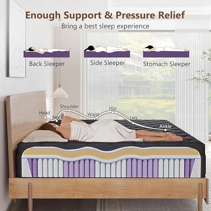 King Mattress, 12 Inch King Medium Firm Hybrid Mattress in a Box, Individual Pocket Spring for Pressure Relief & Motion Isolation, Reinforced Edge Support, CertiPUR-US Certified