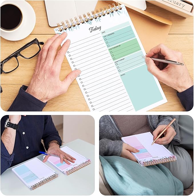 2 Packs To Do List Notepad, 104 Pages To Do List Notebook A5 Undated Daily Planner Notepad with Task Checklist Home Office School Supplies