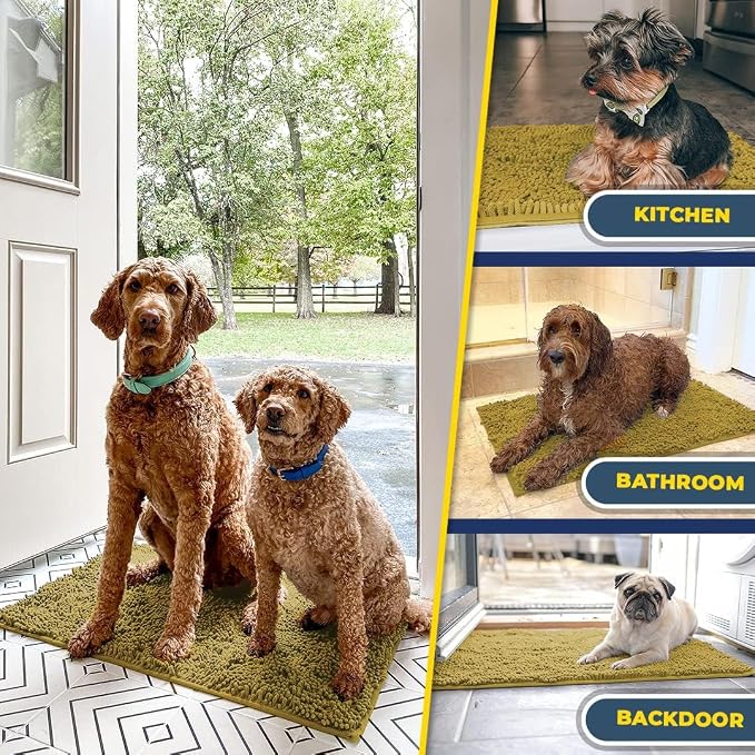 Muddy Mat® | Super Water Absorbent Door Mat Indoor, Microfiber Quick Dry Chenille Entryway Rug, Slip Resistant Front Door Mat, Indoor Mats for Entryway, Machine Washable Pet Rug, Mustard 30" x 60"