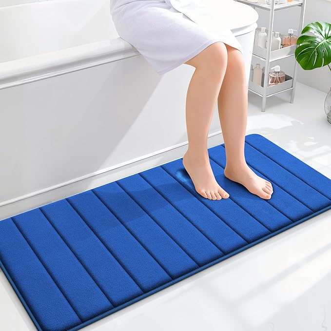 OLANLY Memory Foam Long Bathroom Rugs Runner 47x20, Super Soft Absorbent Bath Mat, Quick Dry, Machine Washable Shower Floor Rugs, Bathmat Carpet, Bathroom Home Decor Accessories, Royal Blue