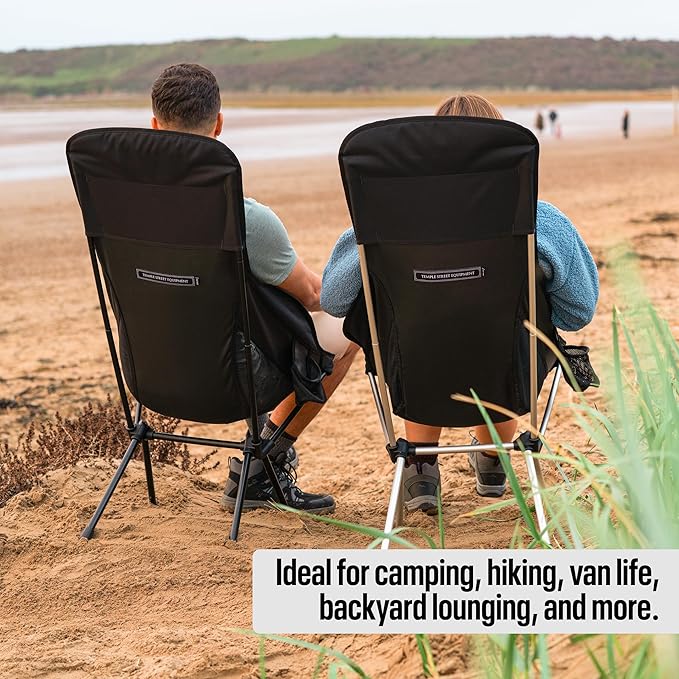 TSE HC100 Camping Chair, 3.36lbs Lightweight Folding Chair with Cup Holder, Portable and Easy to Carry for Camping, Beach, Hiking, Urbain, Festival or Garden (Black/Blue)