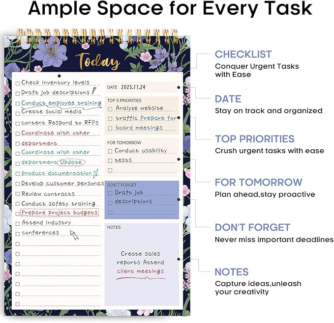 Taja To Do List Notepad - To Do List Notebook for Work with 52 Sheets, 9.8" x 6.5", Undated Daily Planner Perfect for Daily Tasks and Goal Setting, Notepad Suitable for Office, Home & School - Blue Meadow