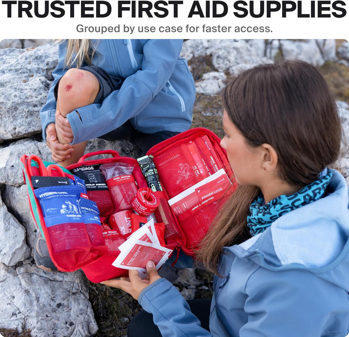 SurviveX Large First Aid Kit - Essential Emergency Supplies for Car, Travel, Hiking & Camping