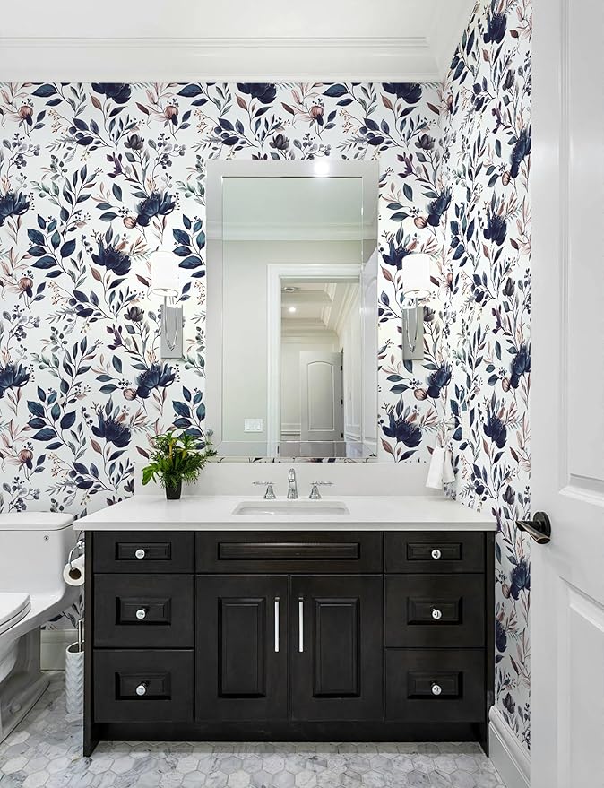 Yasinet Navy Blue Peel and Stick Wallpaper Blue Floral Wallpaper Vintage